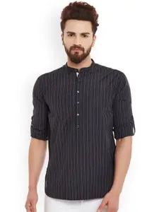 even Men Black Striped Short Straight Kurta