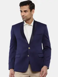 V-Mart Men Navy Blue Solid Formal Blazer