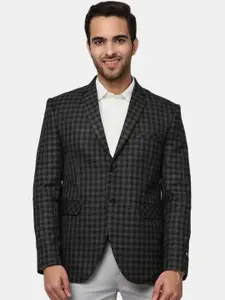 V-Mart Men Black Checked Single-Breasted Notched Lapel Casual Blazers