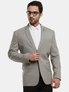 V-Mart Men Grey Solid Checked Single Breasted Formal Blazer