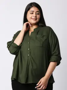 Style Quotient Women Olive Green Plus Size Casual Shirt