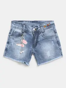 V-Mart Girls Blue Washed Denim Outdoor Denim Shorts