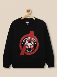 Kids Ville Boys Black Spiderman Printed Sweatshirt
