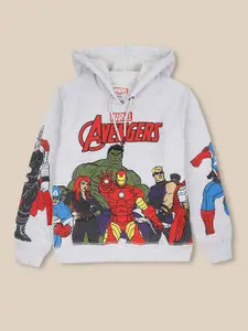 Kids Ville Boys Grey & Red Avengers Printed Hooded Sweatshirts