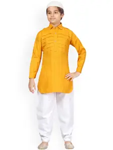 Aarika Boys Yellow Pure Cotton Kurti with Pyjamas & Cap