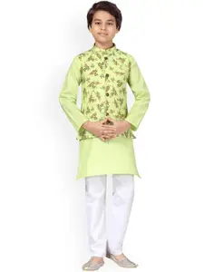 Aarika Boys Green Pure Cotton Kurta with Pyjamas & Waistcoat