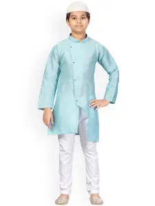 Aarika Boys Turquoise Blue Pure Silk Kurta with Pyjama & Cap