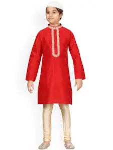 Aarika Boys Red Pure Silk Kurta with Pyjamas