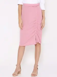 aturabi Women Pink Solid Knee Length A-Line Skirts