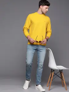 Louis Philippe Men Mustard Yellow Textured Sweatshirt