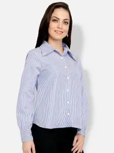 Ashtag Women Blue Striped Formal Shirt
