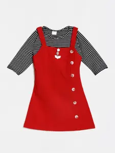 V-Mart Red & Black Satin Pinafore Dress with Top