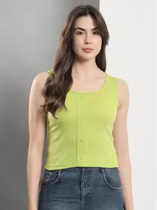 Q-rious Women Pastel Green Solid Crop Top