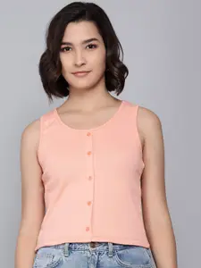 Q-rious Women Coral Solid Sleeveless Crop Top