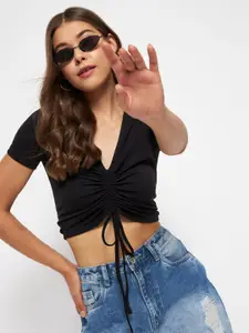 Uptownie Lite Stretchable Front Drawstring Ruched Crop Top