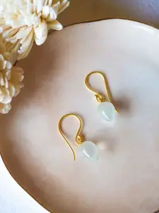 MANNASH Gold-Toned & White Teardrop Shaped Drop Earrings