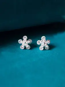 MANNASH Silver-Toned Floral Studs Earrings
