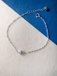 MANNASH Women Silver-Toned & Blue Sterling Silver Cubic Zirconia Handcrafted Rhodium-Plated Link Bracelet