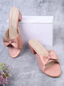 ICONICS Women Pink Block Heels with Bows