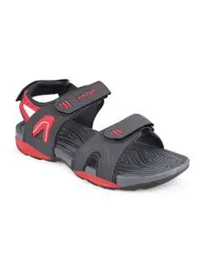 Campus Men Grey & Red Solid Sports Sandals