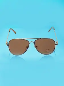 Carlton London Boys Brown Lens & Gold-Toned Aviator Sunglasses with UV Protected Lens