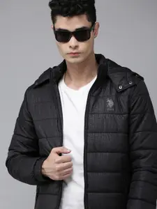 U.S. Polo Assn. Denim Co. Men Black Brand Logo Printed Quilted Jacket