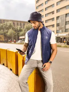 U.S. Polo Assn. U S Polo Assn Men Navy Blue Brand Logo Printed Sleeveless Padded Jacket