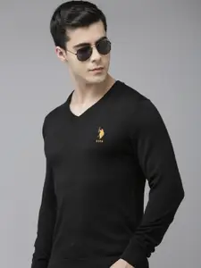 U.S. Polo Assn. Men Black Solid Pullover Sweater