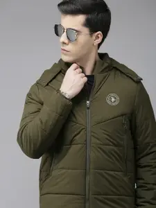 U.S. Polo Assn. Denim Co. U S Polo Assn Denim Co Men Olive Green Solid Hooded Puffer Jacket