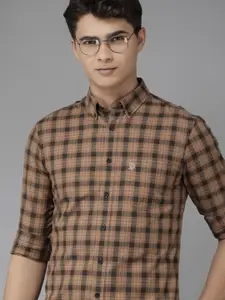 U.S. Polo Assn. U S Polo Assn Men Brown & Black Checked Tailored Fit Pure Cotton Casual Shirt