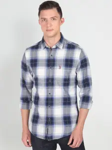 U.S. Polo Assn. Denim Co. U S Polo Assn Denim Co Men Blue And White Slim Fit Checked Pure Cotton Casual Shirt