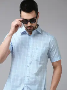 U.S. Polo Assn. U S Polo Assn Men Blue & White Tailored Fit Checked Pure Cotton Casual Shirt