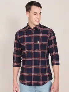 U.S. Polo Assn. Men Navy Blue Tailored Fit Checked Pure Cotton Casual Shirt