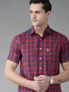 U.S. Polo Assn. U S Polo Assn Men Red Checked Pure Cotton Casual Shirt