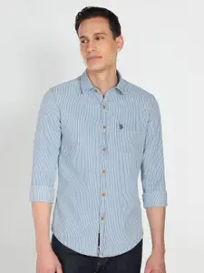 U.S. Polo Assn. Denim Co. U S Polo Assn Denim Co Men Blue & White Slim Fit Striped Pure Cotton Casual Shirt