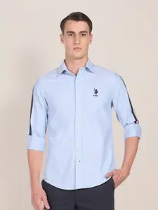 U.S. Polo Assn. U S Polo Assn Men Blue Brand Logo Embroidered Pure Cotton Tailored Fit  Casual Shirt