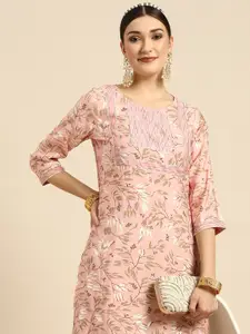 Sangria Women Pink Floral Printed Straight Kurta