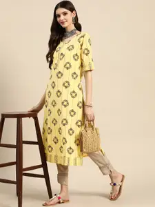 Sangria Women Yellow & Brown Floral Printed Floral Kurta
