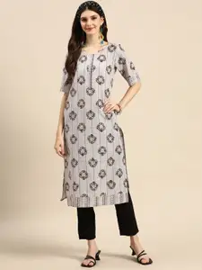 Sangria Women Grey Floral Printed Floral Kurta