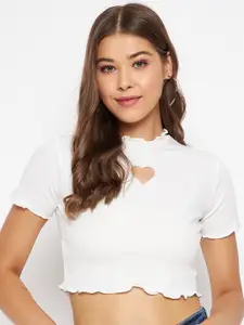 Uptownie Lite Stretchable High Neck Heart Cut-Out Crop Top