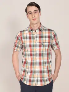 U.S. Polo Assn. U S Polo Assn Men Rust Red and Blue Tailored Fit Tartan Checked Casual Shirt
