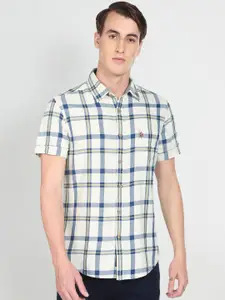 U.S. Polo Assn. Denim Co. U S Polo Assn Denim Co Men White Slim Fit Checked Pure Cotton Casual Shirt