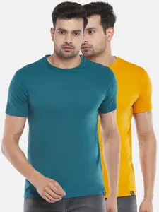 People Men Teal 2 Applique Slim Fit T-shirt