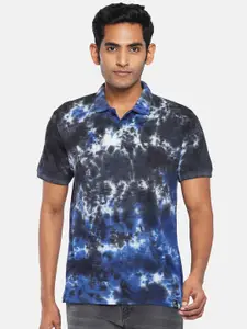 People Men Blue Dyed Polo Collar T-shirt
