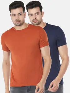 People Men Navy & Rust Pack Of 2 Applique Slim Fit T-shirt