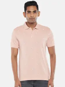 People Men Pink Polo Collar Slim Fit T-shirt