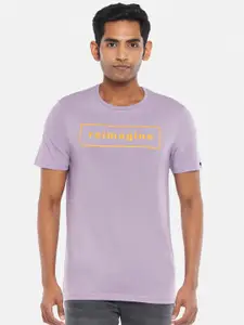 People Men Lavender Typography Printed Slim Fit T-shirt
