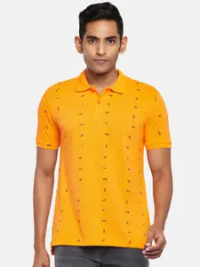 People Men Orange Polo Collar Slim Fit T-shirt