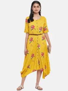 AKKRITI BY PANTALOONS Yellow & Red Floral Midi Dress