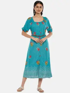 AKKRITI BY PANTALOONS Blue Floral Midi Dress